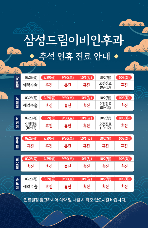 추선연휴진료 안내