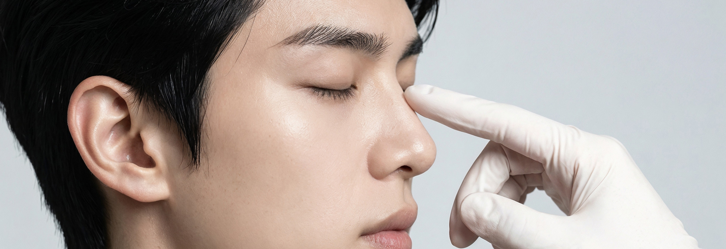 남자 코성형 전 코 라인과 콧대를 확인하는 진료 장면