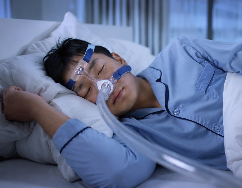 양압기를 착용하고 수면 중인 수면무호흡증 환자